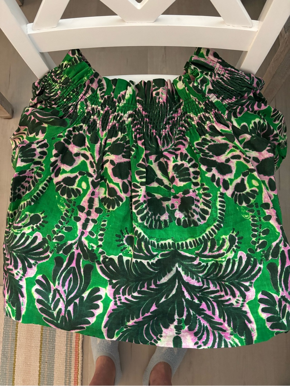 Marie Oliver Green and Pink Floral Off-Shoulder Tunic